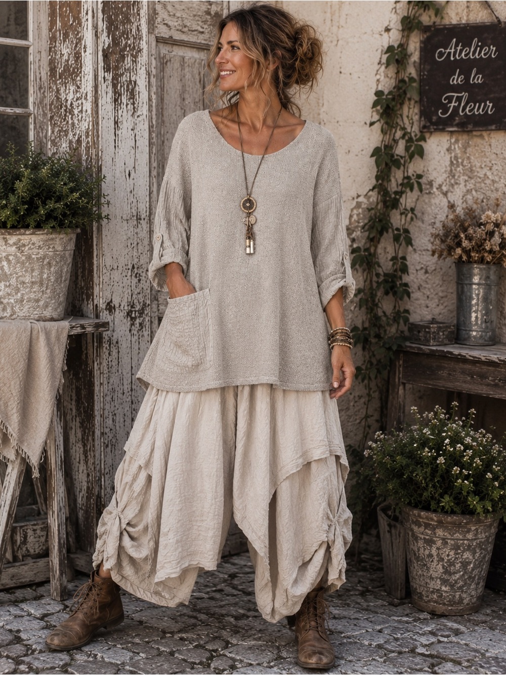 Indigo Thread Co Beige Mohair Blend Mixed Media Tunic Sweater XS Made in Italy